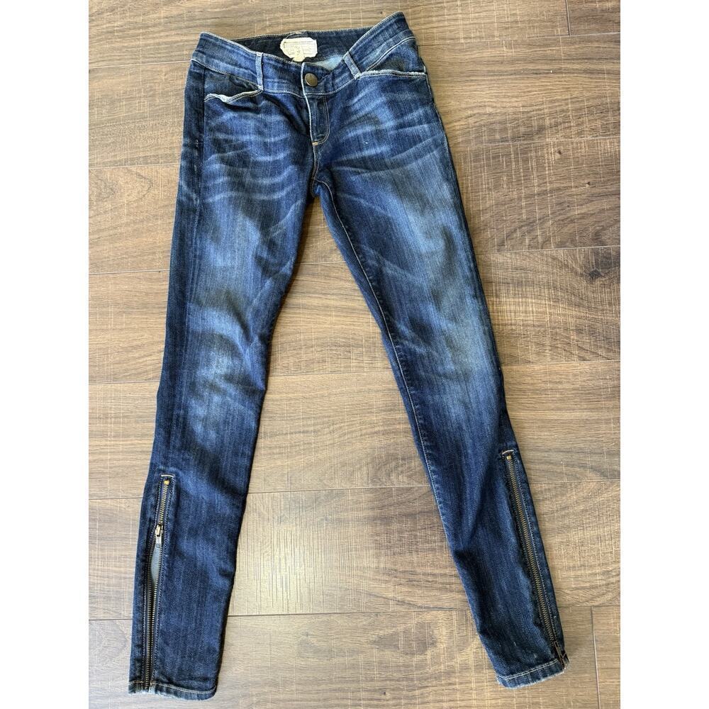 Current Elliott Skinny Side Zippers Jeans Size 24 Denim Dark Blue Womens
